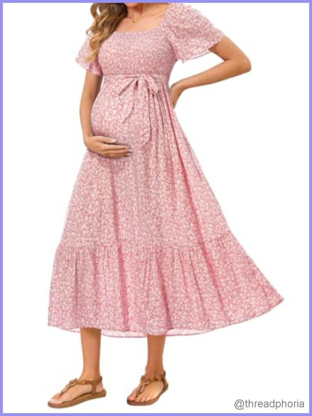Talisea Maternity Dress for Baby Shower Photoshoot Flowy Smocked Midi Dress